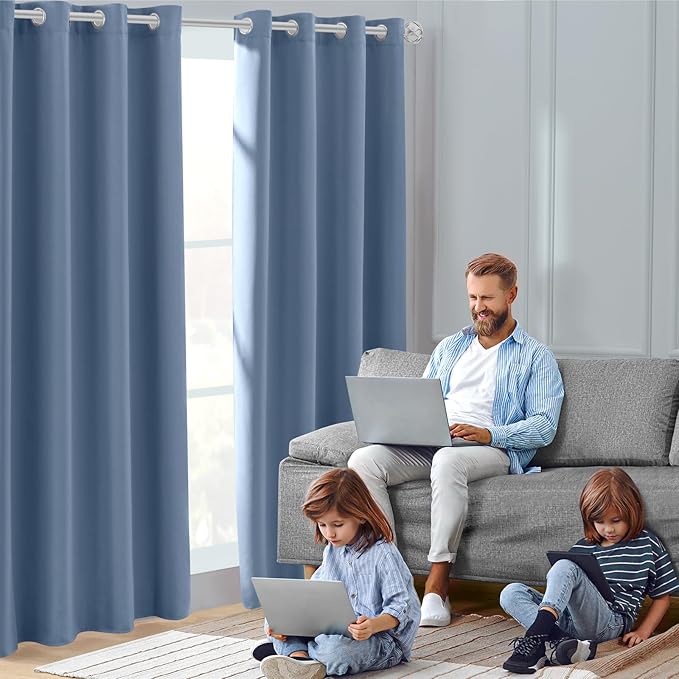 HOMEIDEAS Stone Blue Blackout Curtains 52 X 84 inches Long 2 Panels Room - Image 2