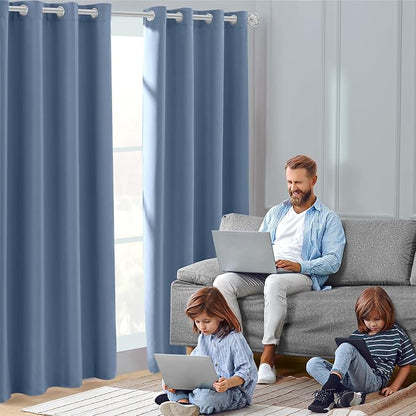 HOMEIDEAS Stone Blue Blackout Curtains 52 X 84 inches Long 2 Panels Room - Image 2