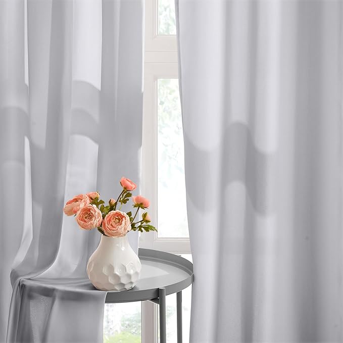 HOMEIDEAS Non-See-Through Light Grey Privacy Semi Sheer Curtains 63 Inches Long - Image 6