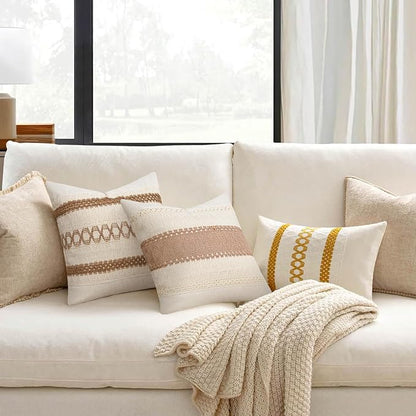 Pyonic Pack of 2 Boho Throw Pillow Covers 18x18 Inch Farmhouse Decorative Throw - Image 7