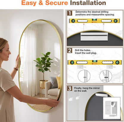 16"x24" brushed gold oval bathroom mirror for over on a desk or shelf