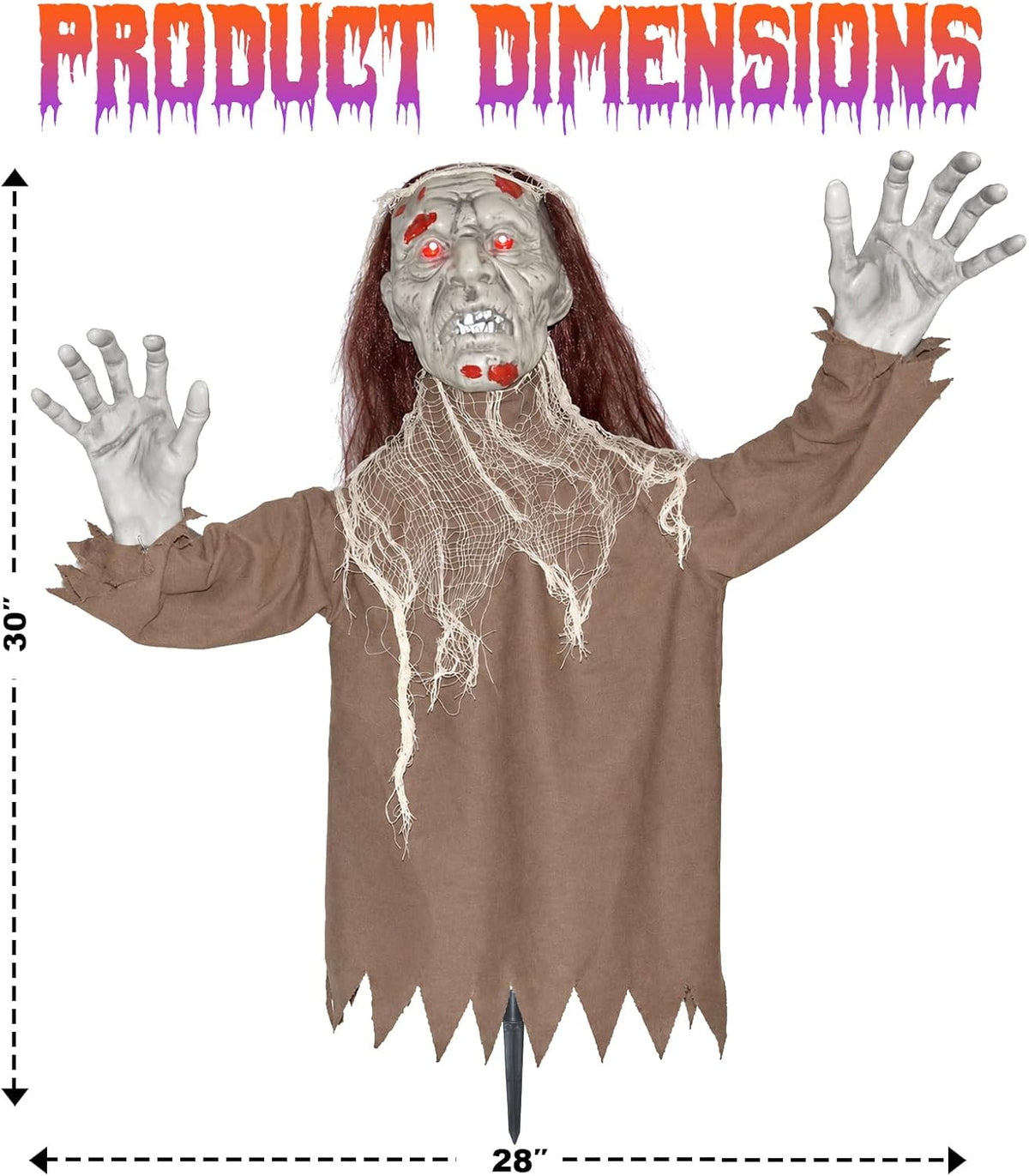 Halloween Creepy Animatronic Zombie Groundbreaker Outdoor Decor with Light up Eyes & Spooky Sound Adjustable Arms, Halloween Props for Graveyard Lawn Patio Yard Outside Decorations