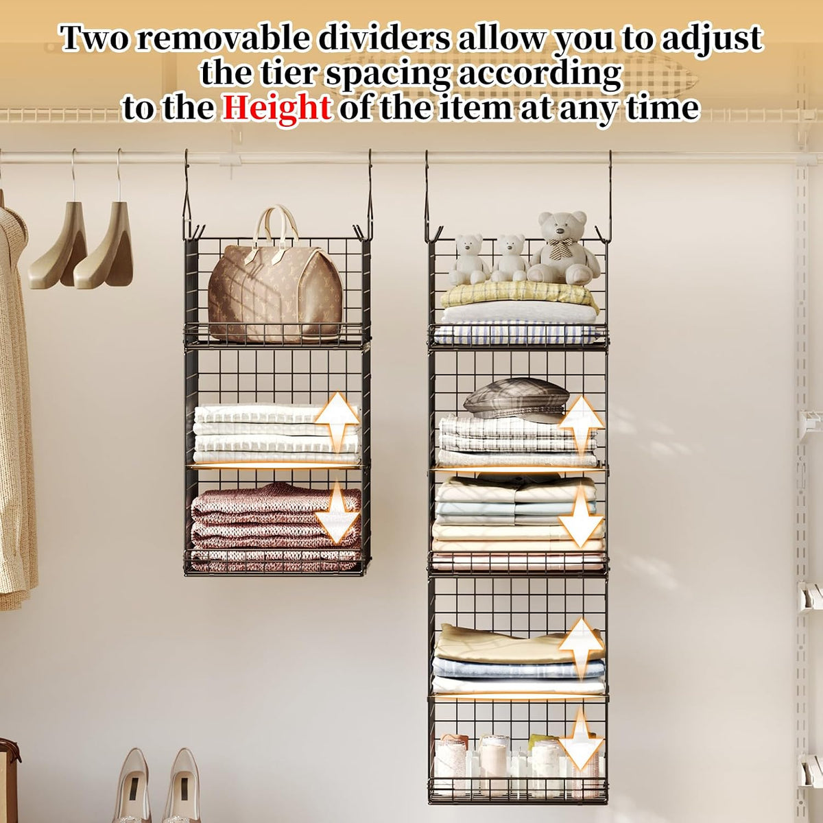 yuyetuyo 5 tier closet hanging organizer and storage, side view