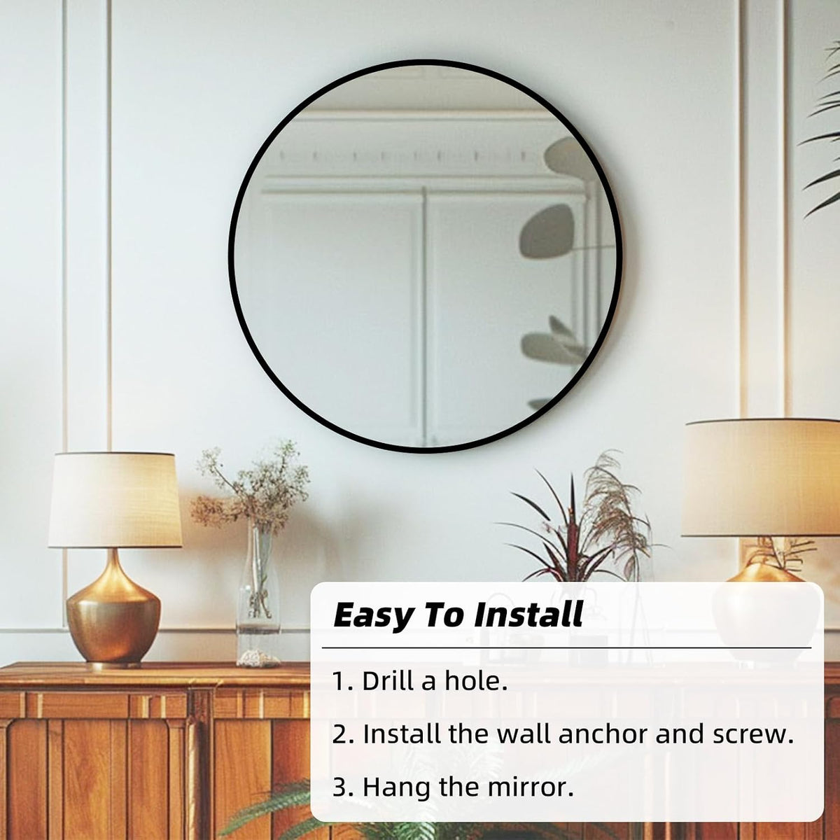 round mirror 30 inch, circle black mirror, matte, package contents