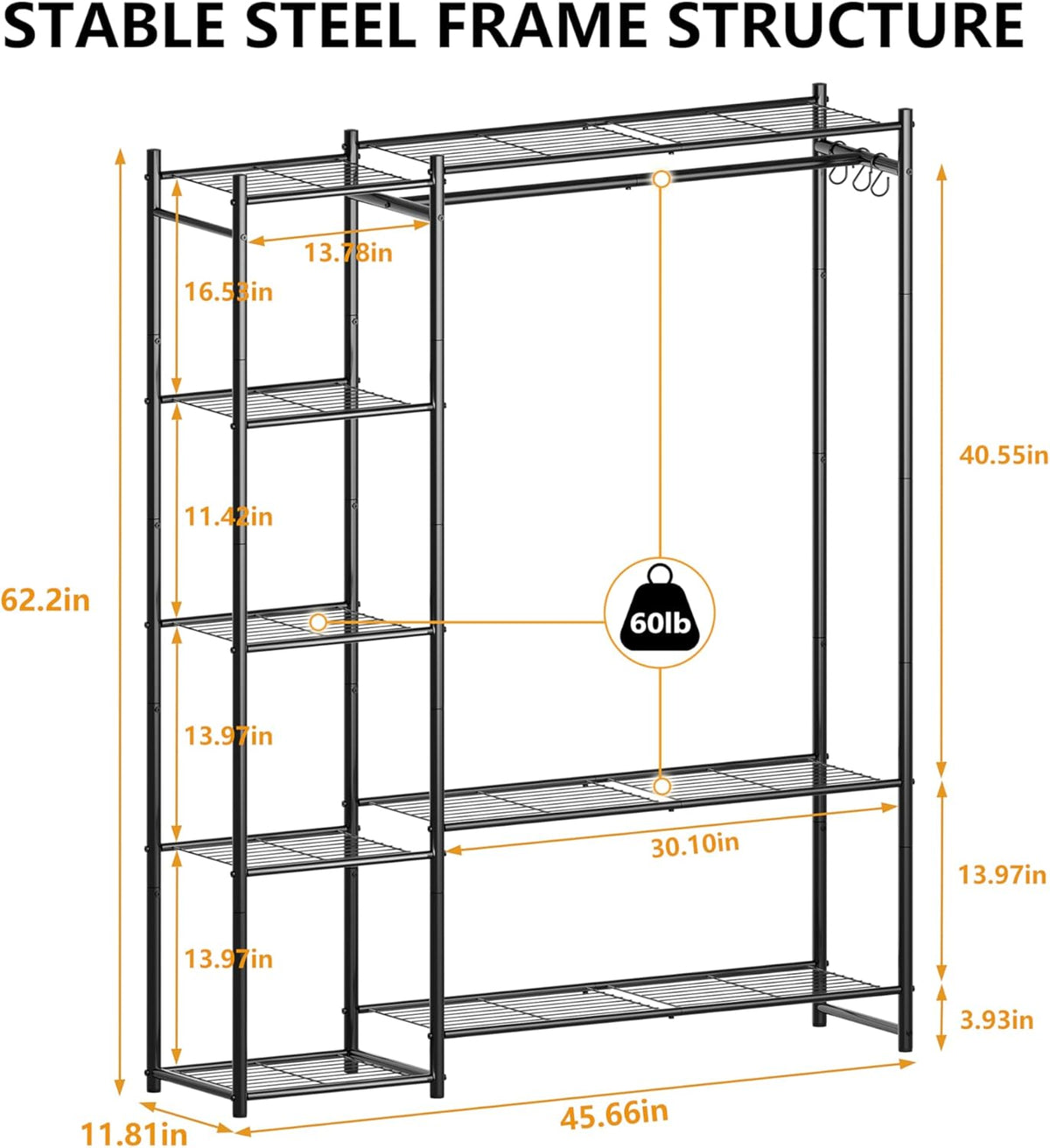 homidec wardrobe closet,portable clothes rack with 4 tiers, close-up detail
