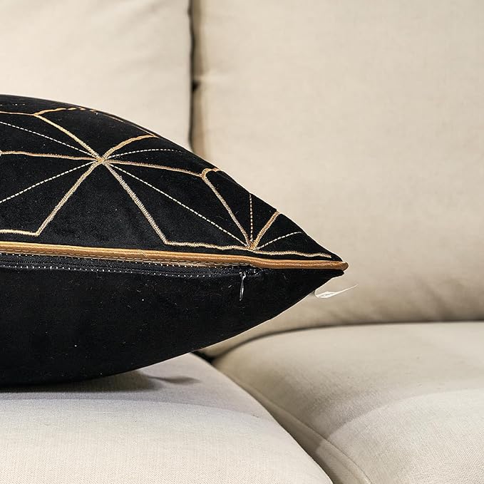 Aeckself Black Embroidery Velvet Throw Pillow Cover 12 x 20 Inch - Image 5