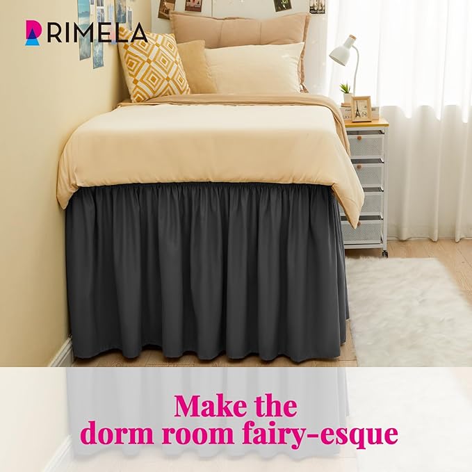 RIMELA Dorm Bed Skirt Twin XL 32 Inch Drop, Dark Grey Bedskirt Solid Silky - Image 6