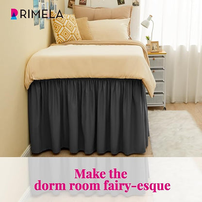 RIMELA Dorm Bed Skirt Twin XL 32 Inch Drop, Dark Grey Bedskirt Solid Silky - Image 6
