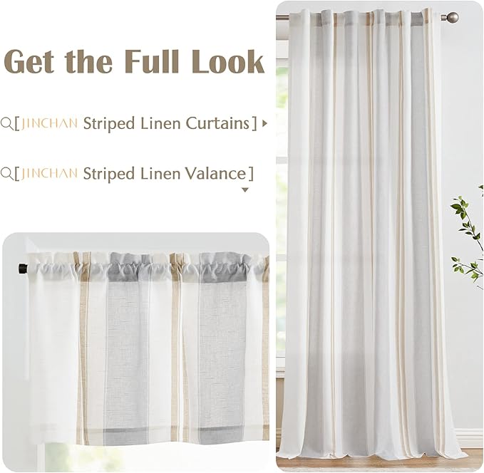 jinchan Striped Valance Farmhouse Window Treatment Linen Textured Drapes - Image 8