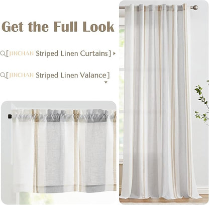 jinchan Striped Valance Farmhouse Window Treatment Linen Textured Drapes - Image 8