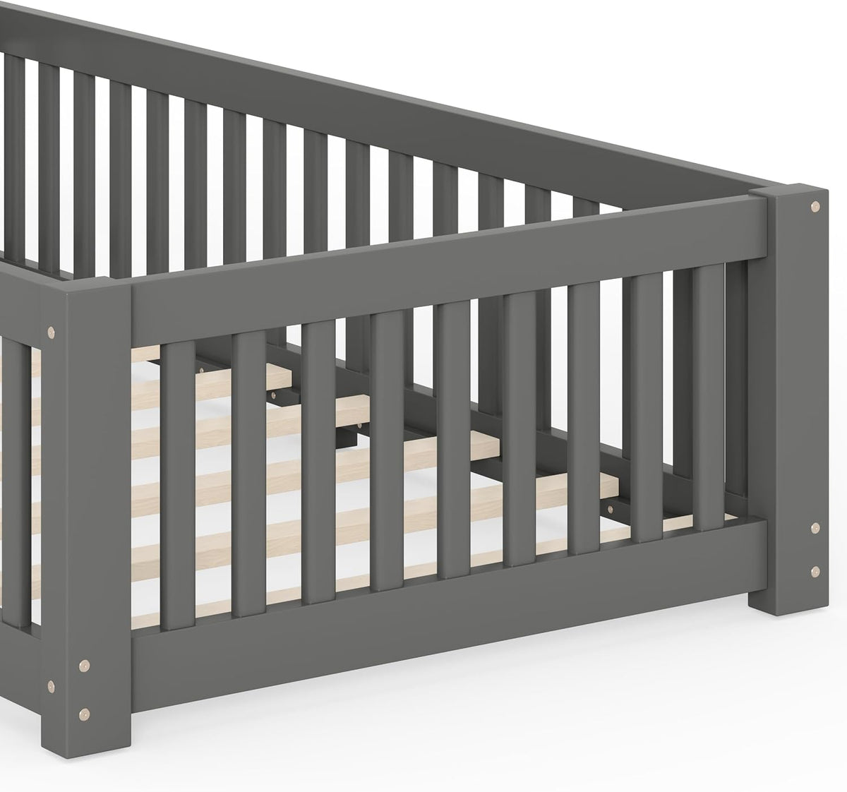 twin size montessori floor bed with door, slats on a desk or shelf
