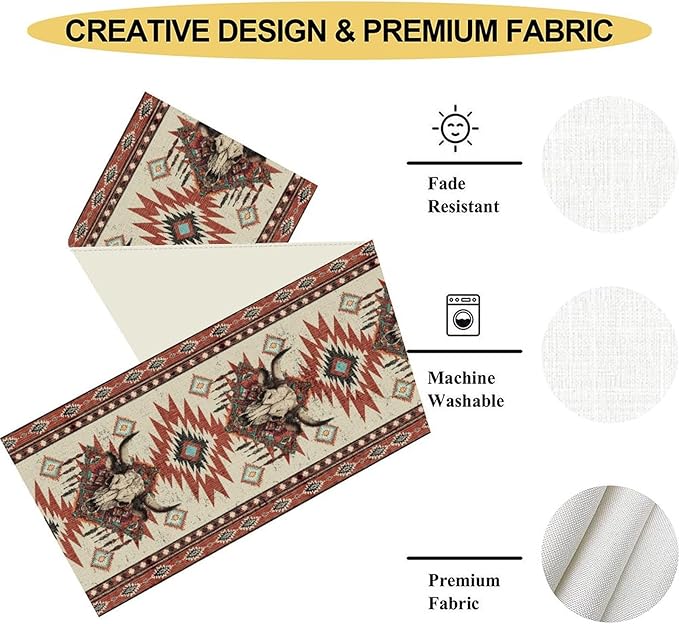 Native Aztec Table Runner, Tribal Style Southwestern Geometric Western Ethnic - Image 5