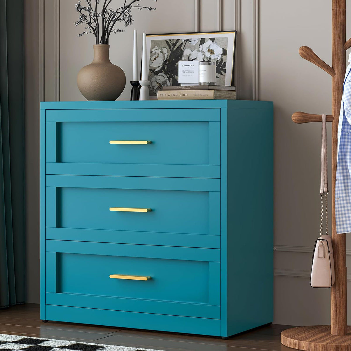 lcaopc 3 drawer metal dresser for bedroom, modern, main product view