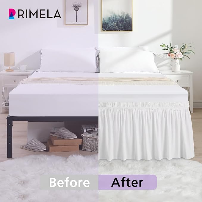 RIMELA White Bed Skirt Full Size 18 Inch Drop, Elastic Bed Skirting - Image 3