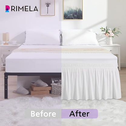 RIMELA White Bed Skirt Full Size 18 Inch Drop, Elastic Bed Skirting - Image 3
