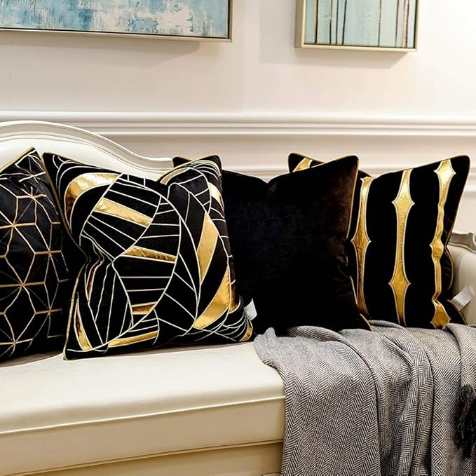 Avigers 20 x 20 Inches Black Gold Striped Cushion Case Luxury European Throw - Image 5