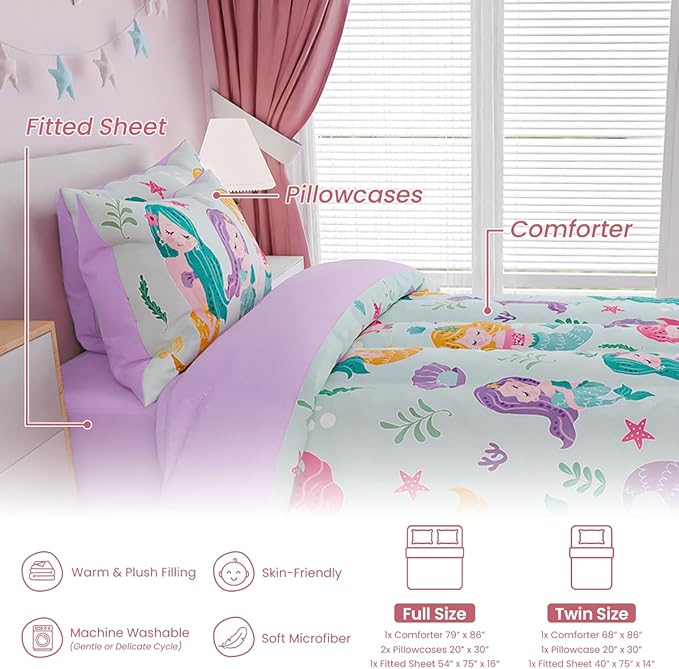 SANDJEST Mermaid Bedding Twin for Girls, Ultra Soft Microfiber Comforter Set - Image 6
