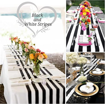 10 Pack Striped Table Runner Polyester Table Decor Classic Black and White - Image 5