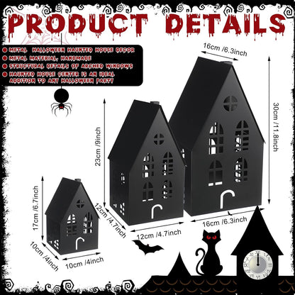 Beeveer 3 Pack Metal Halloween Haunted Houses Black Village House Decor