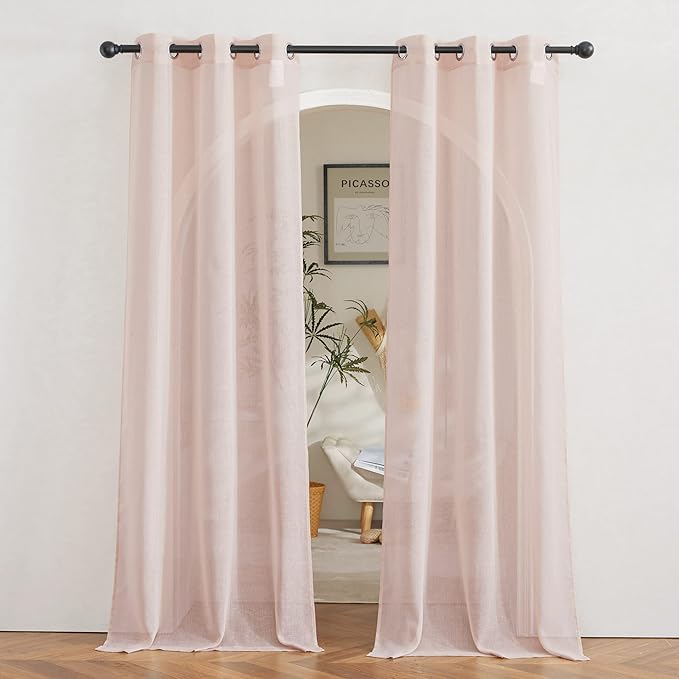 NICETOWN Linen Textured Semi Sheer Bedroom Curtains, Grommet Top Casual 84" by NICETOWN