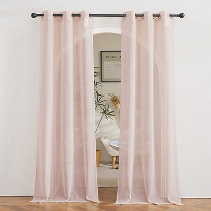 NICETOWN Linen Textured Semi Sheer Bedroom Curtains, Grommet Top Casual 84" by NICETOWN