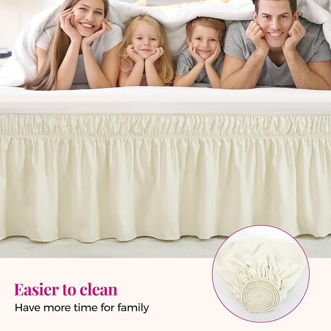 RIMELA Ivory Bed Skirt King Size 15 Inch Drop, Elastic Bed Skirting - Image 5