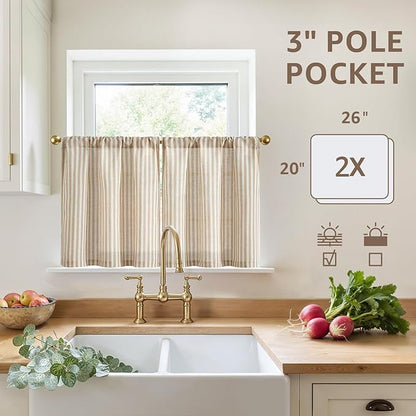 jinchan Striped Linen Kitchen Curtains 20 Inches Length Tier Curtains Farmhouse - Image 5