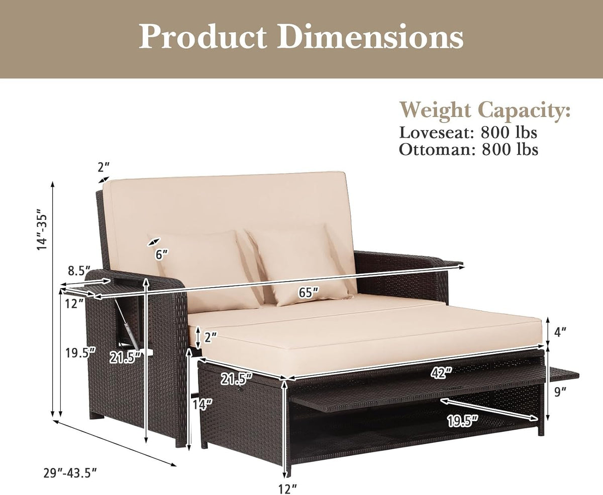 ldaily moccha outdoor daybed, wicker loveseat sofa set, view 9