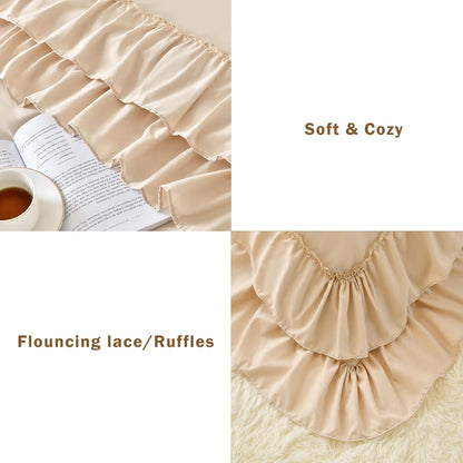 cupocupa beige queen comforter set, 3pcs comforters ruffle showing dimensions