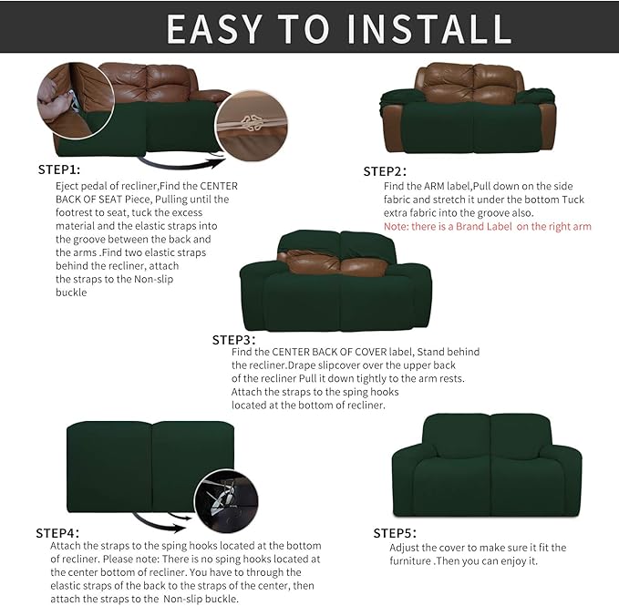 Easy-Going 6 Pieces Recliner Loveseat Stretch Sofa Slipcover Sofa Cover - Image 4