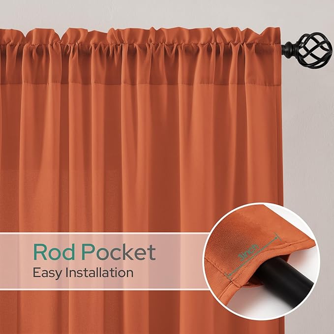 HOMEIDEAS Fall Burnt Orange Privacy Semi Sheer Curtains Non-See-Through 45 - Image 5