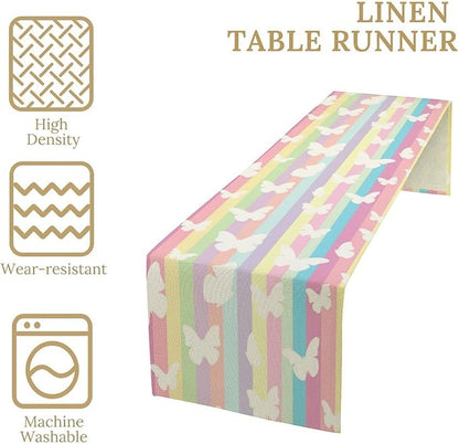 Rainbow Butterfly Table Runner Kids Girl Table Runner Girls Kids White - Image 3