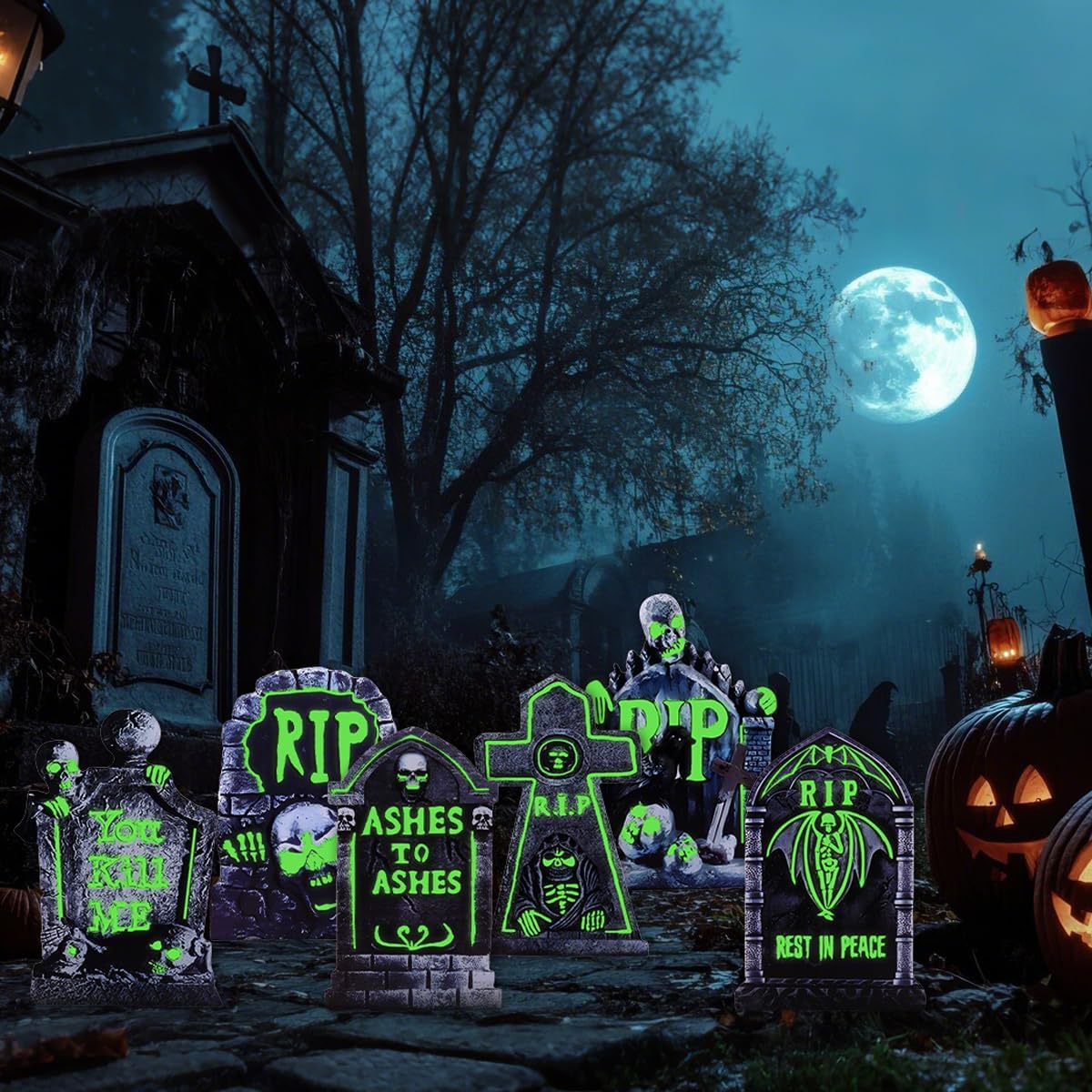 Halloween Decorations Outdoor Tombstone Yard Sign with Stakes 6PCS Glow in the Dark Waterproof Graveyard Tombstones Scary Zombie Theme Halloween Outdoor Decor for Family Home Front Yard Lawn Garden