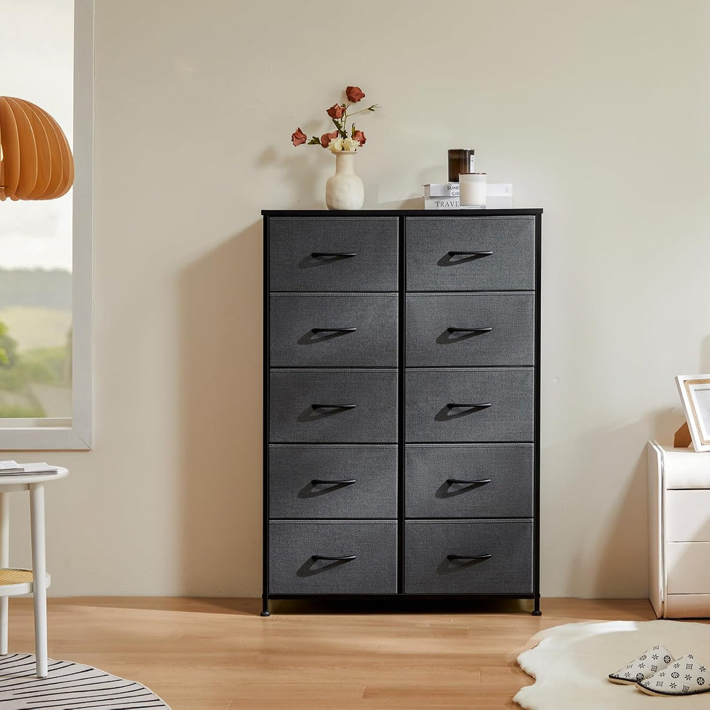 DUMOS 10 Drawer Tall Dresser for Bedroom & Living Room, Grey