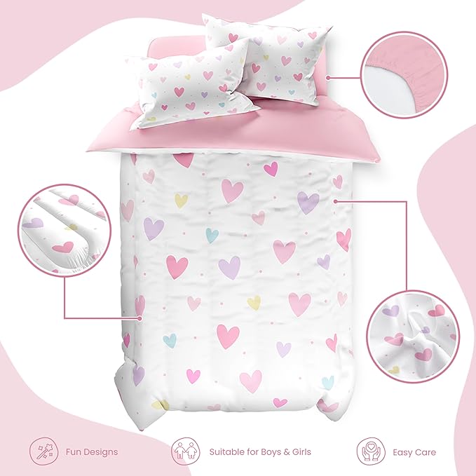 SANDJEST Heart Comforter Set Twin Size 68x86in - Image 2