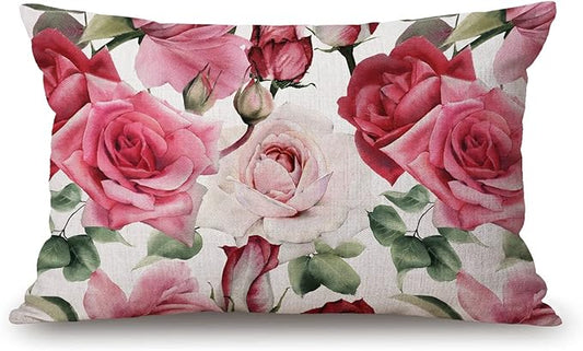 Solekla Pillow Covers Watercolor Roses 12" x 20" Lumbar Pillow Covers Home by Solekla