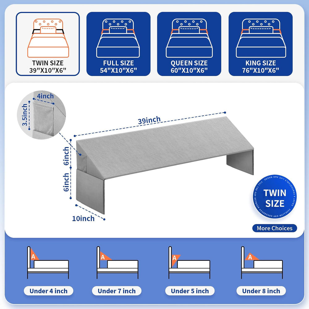 Krightlink Bed Wedge Pillow for Headboard Gap Filler Twin Size