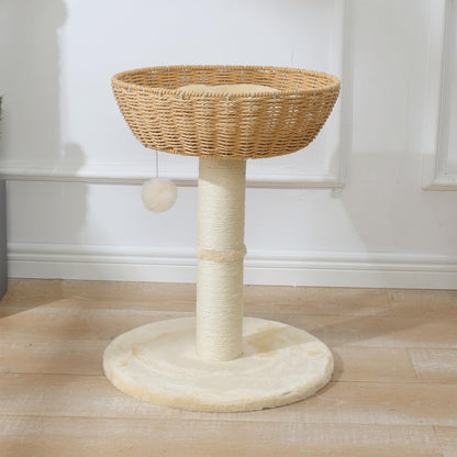 shengocase cat tree tower with rattan wicker basket, close-up detail