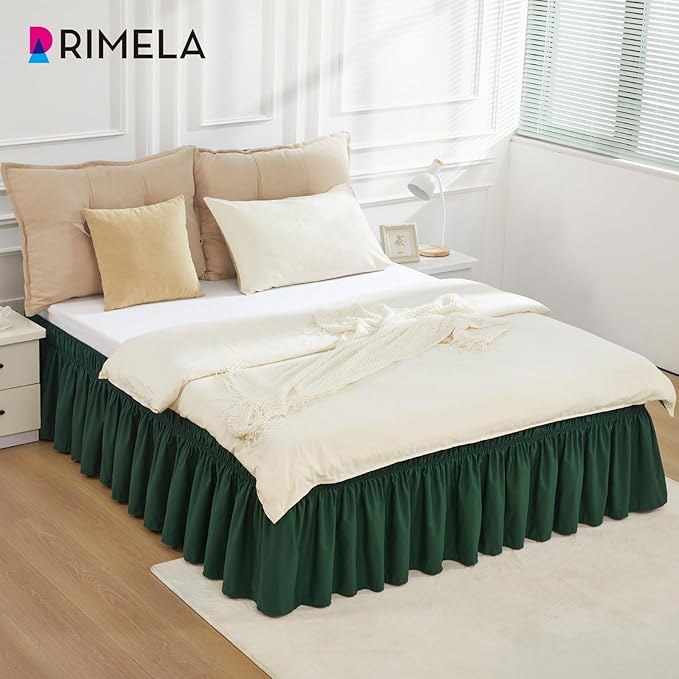 RIMELA Dark Green Bed Skirt King Size 15 Inch Drop, Elastic Wrap Around Bed - Image 7