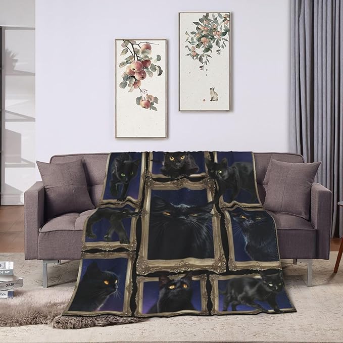 Black Cat Blanket Cats Throw Blanket Flannel Stuff Merch Cozy Decor Fleece - Image 8