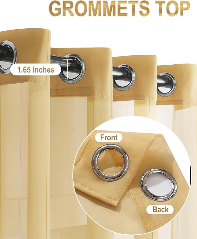 Foil Stripe Gold Sheer Curtains 54 inches Length 2 Panels - Image 4