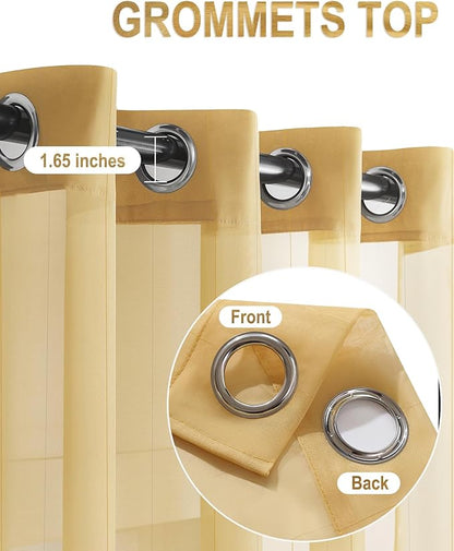 Foil Stripe Gold Sheer Curtains 54 inches Length 2 Panels - Image 4