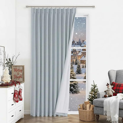 Vision Home Blue Fog Pinch Pleated Full Blackout Curtains Linen Blended Room by VisionHome