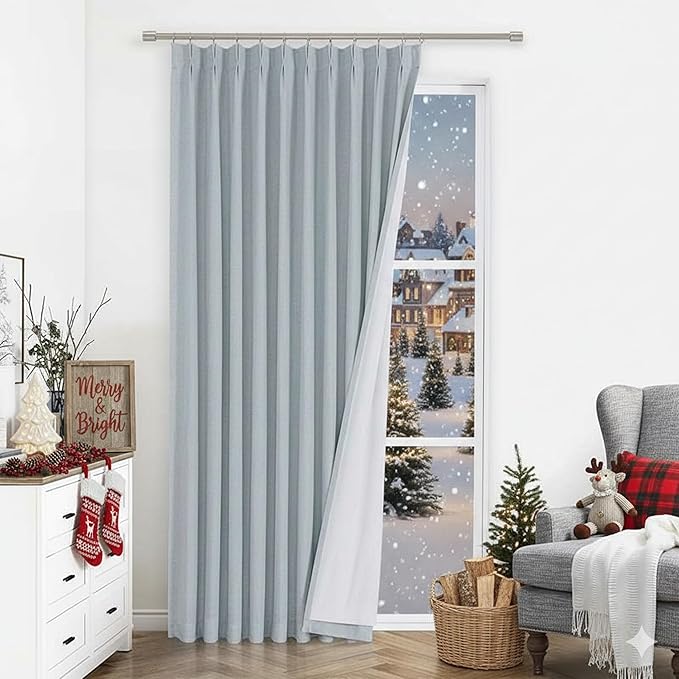 Vision Home Blue Fog Pinch Pleated Full Blackout Curtains Linen Blended Room by VisionHome