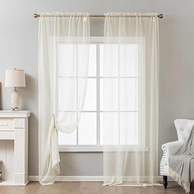 Natural Sheer Curtains 108 Inches Extra Long, Privacy Semi Sheer Curtains - Image 8