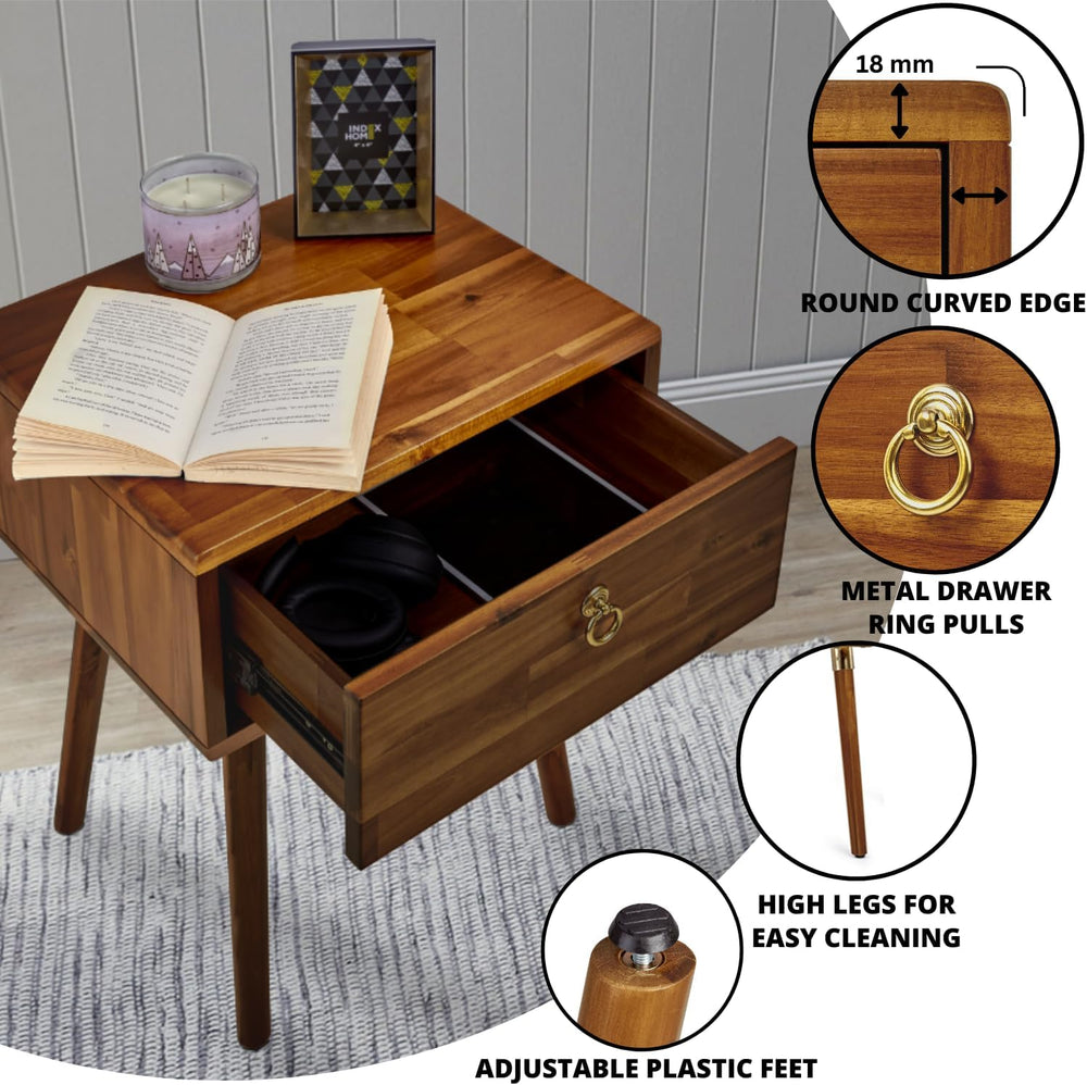 Bme Caden Solid Wood Nightstand/Side Table/End Table, Fully Assembled, with 1...
