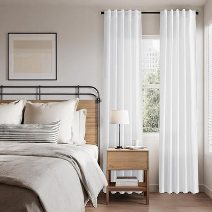 Nanspring Linen White Curtains 45 Inch Length 2 Panels - Image 8