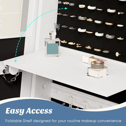 olixis 360° swivel jewelry cabinet with light, lockable, front angle view