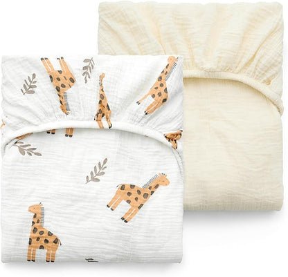 Momcozy Muslin Standard Fitted Crib Sheets, 2 Pack Soft Breathable Natural by Momcozy
