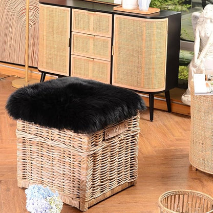 LLB Sheepskin Chair Cushion Non-Slip Back Square Genuine Fur Chair Cover Silky - Image 2